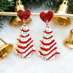 Christmas Tree Cake Drop Earrings Little Debbie Inspired Holiday Jewelry